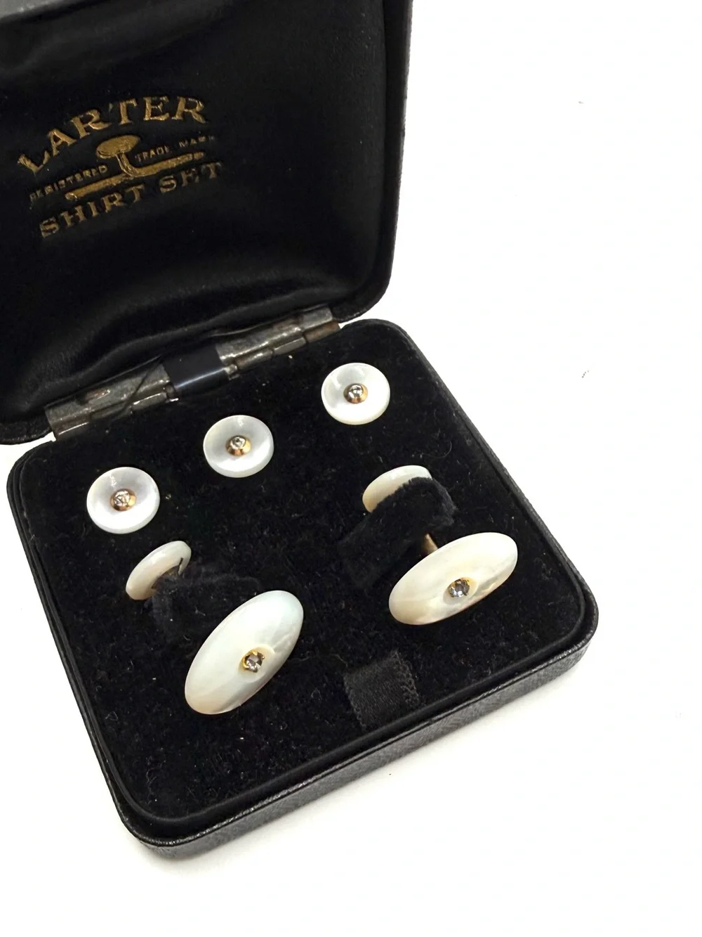 Mother of Pearl Rolled Gold Diamond Accent Cufflink Set - White